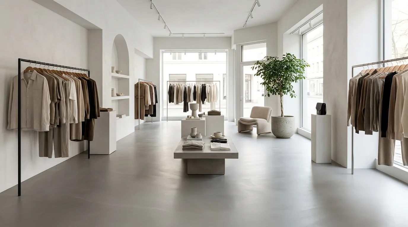 Boutique de vêtements au sol en résine gris clair