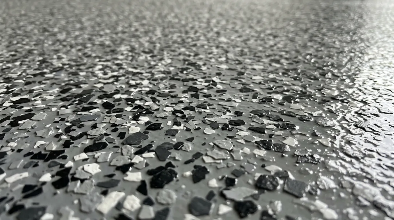 Sol à flocons gris, noirs et blancs, vu en perspective
