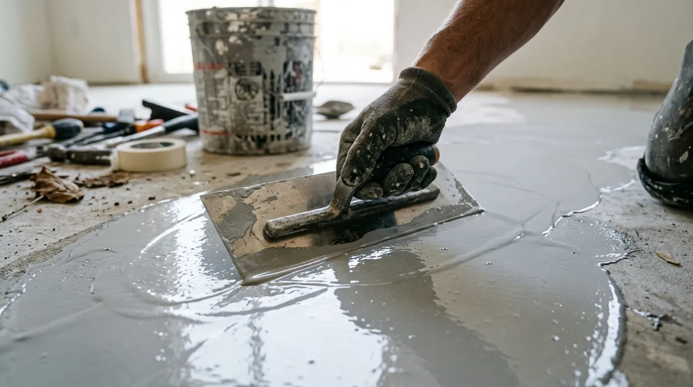 Main gantée lissant la résine à la spatule