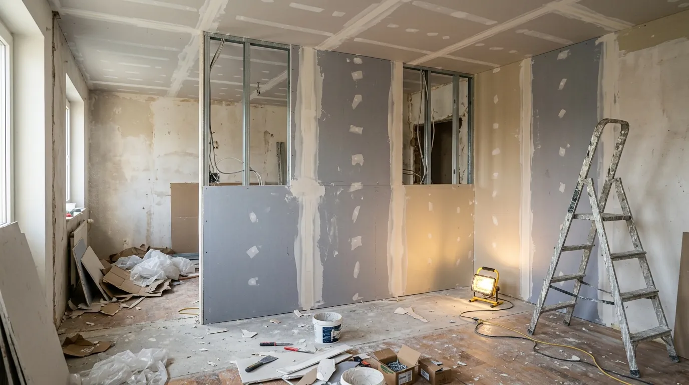 Appartement en travaux avec cloison et plafond en placo