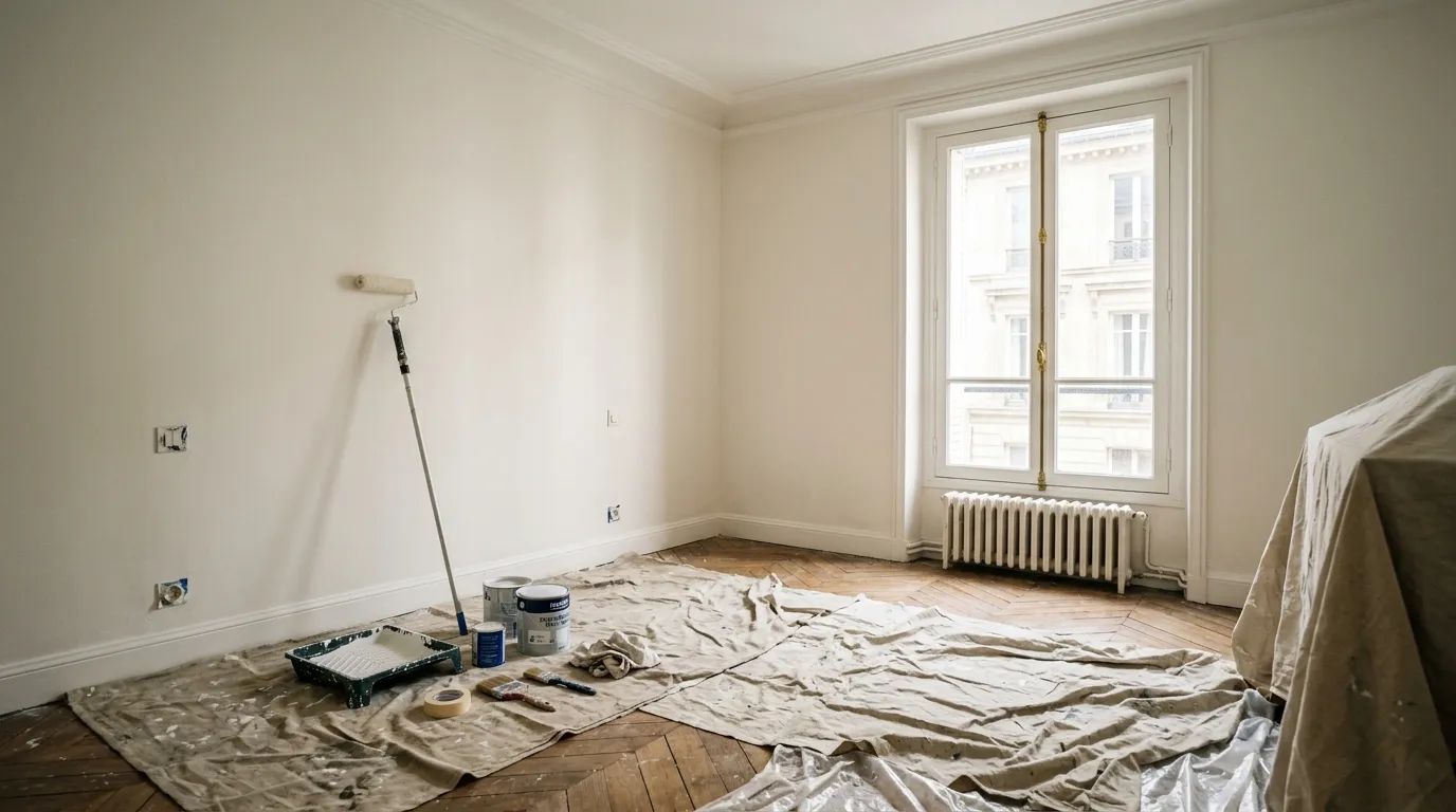 Chambre en cours de reprise des murs avant peinture