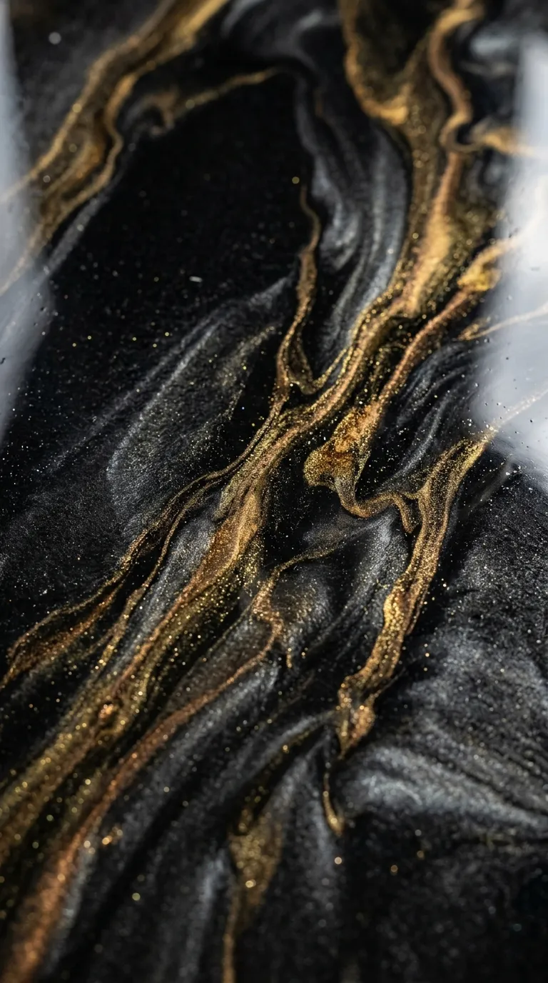 Résine métallisée noire veinée d’or