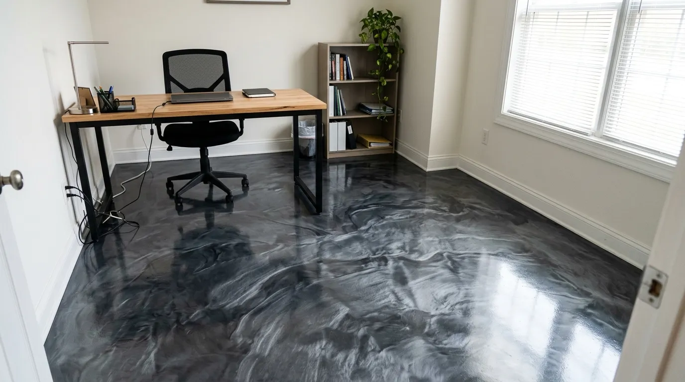 Bureau au sol métallisé anthracite et argent
