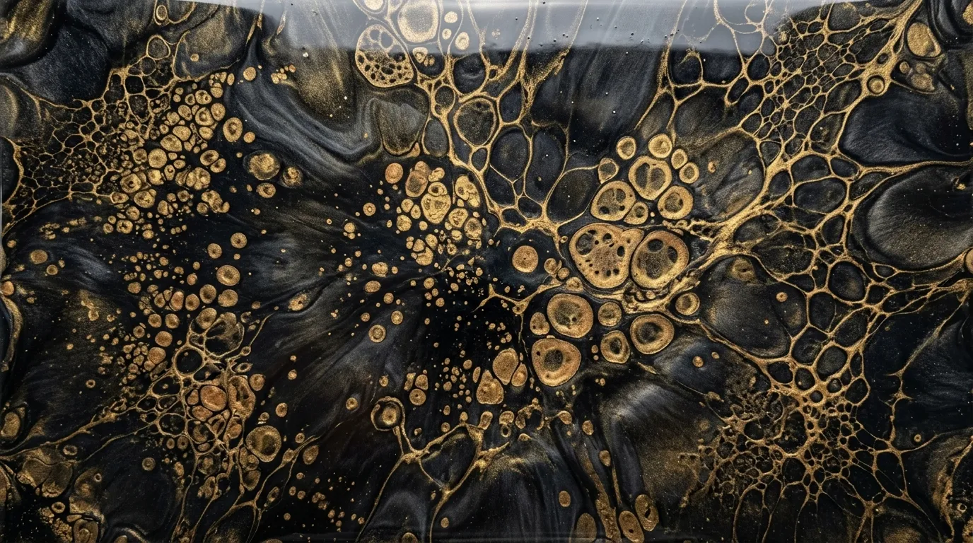 Détail de cellules dorées dans une résine noire