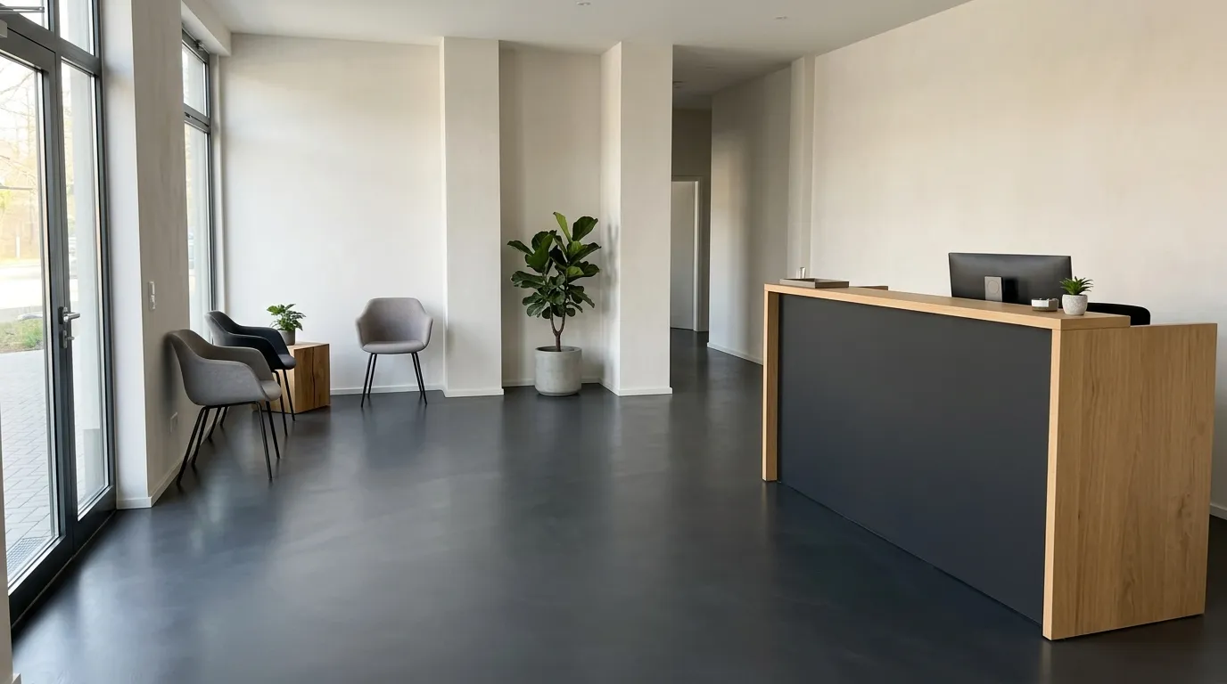 Espace d’accueil professionnel au sol en résine anthracite