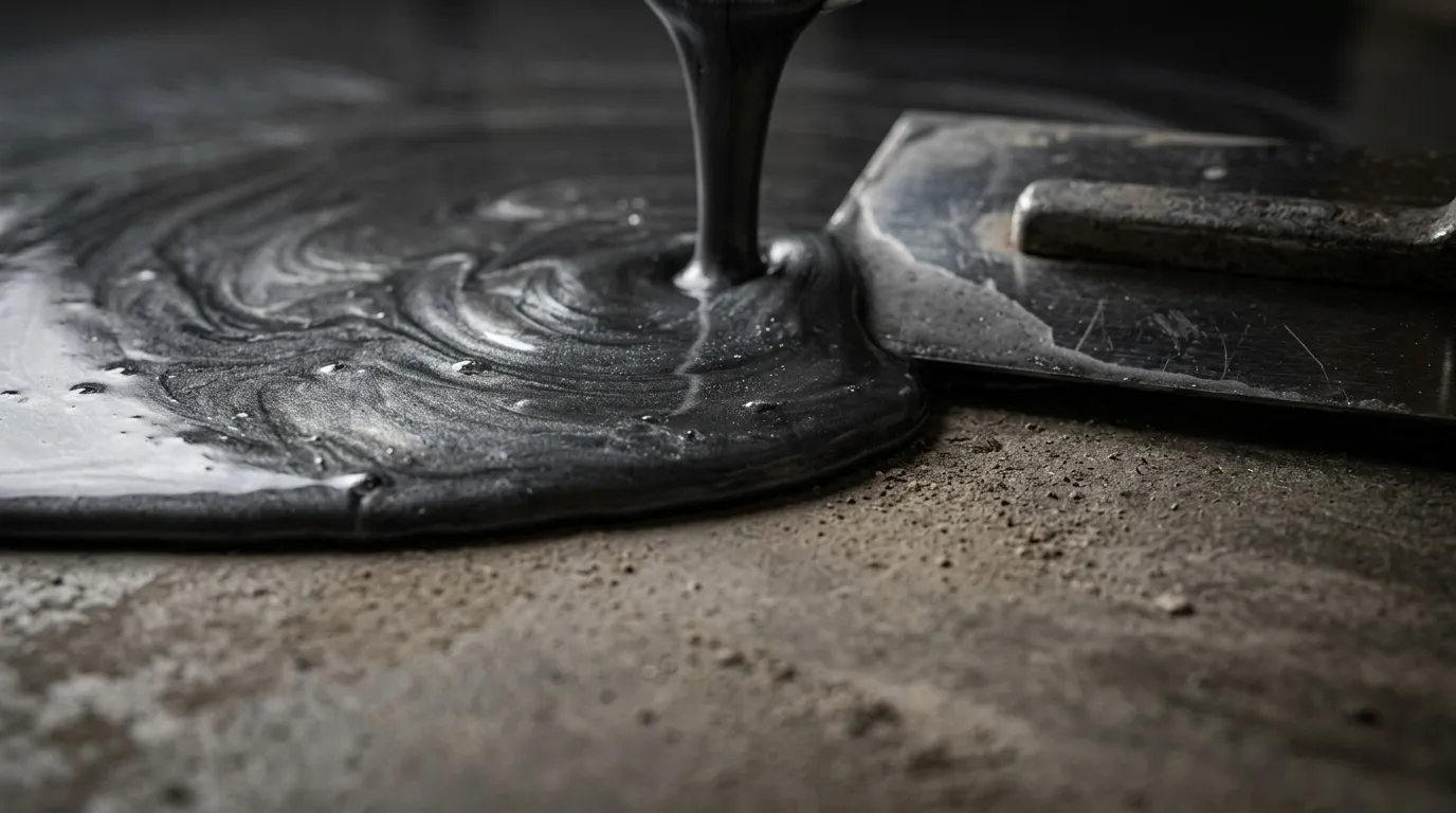 Résine époxy coulée sur une truelle, en gros plan